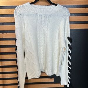 ADORA Ivory Cable Knit Sweater Ribbons Round Neck New Small Medium